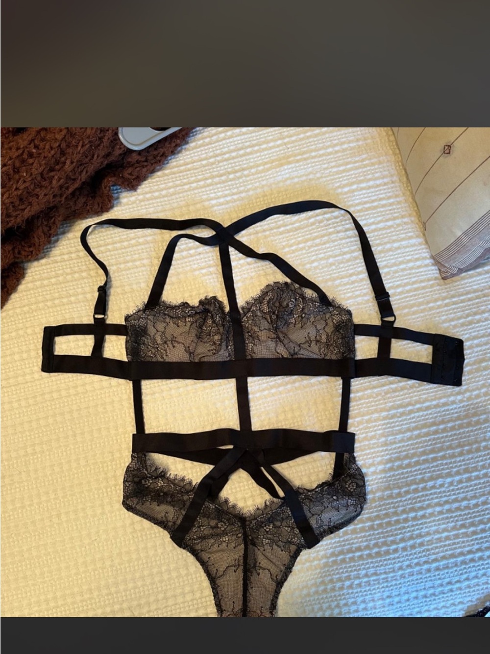 Victoria’s Secret Black Lace Strappy Teddy Bodysuit - Women's Intimates
